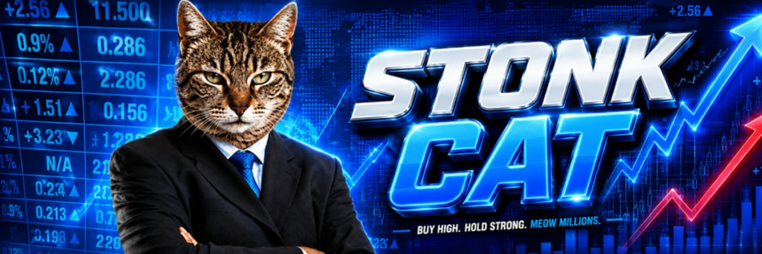 StonkCat banner — Buy high. Hold strong. Meow millions.